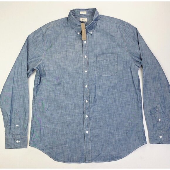 J. Crew Classic Size XLT Mens Blue Denim Organic Cotton Button Down Shirt NWT - Picture 1 of 10